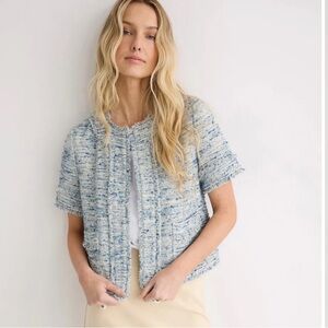 ANN MASHBURN Blue Tweed Short Sleeve Chelsea Jacket